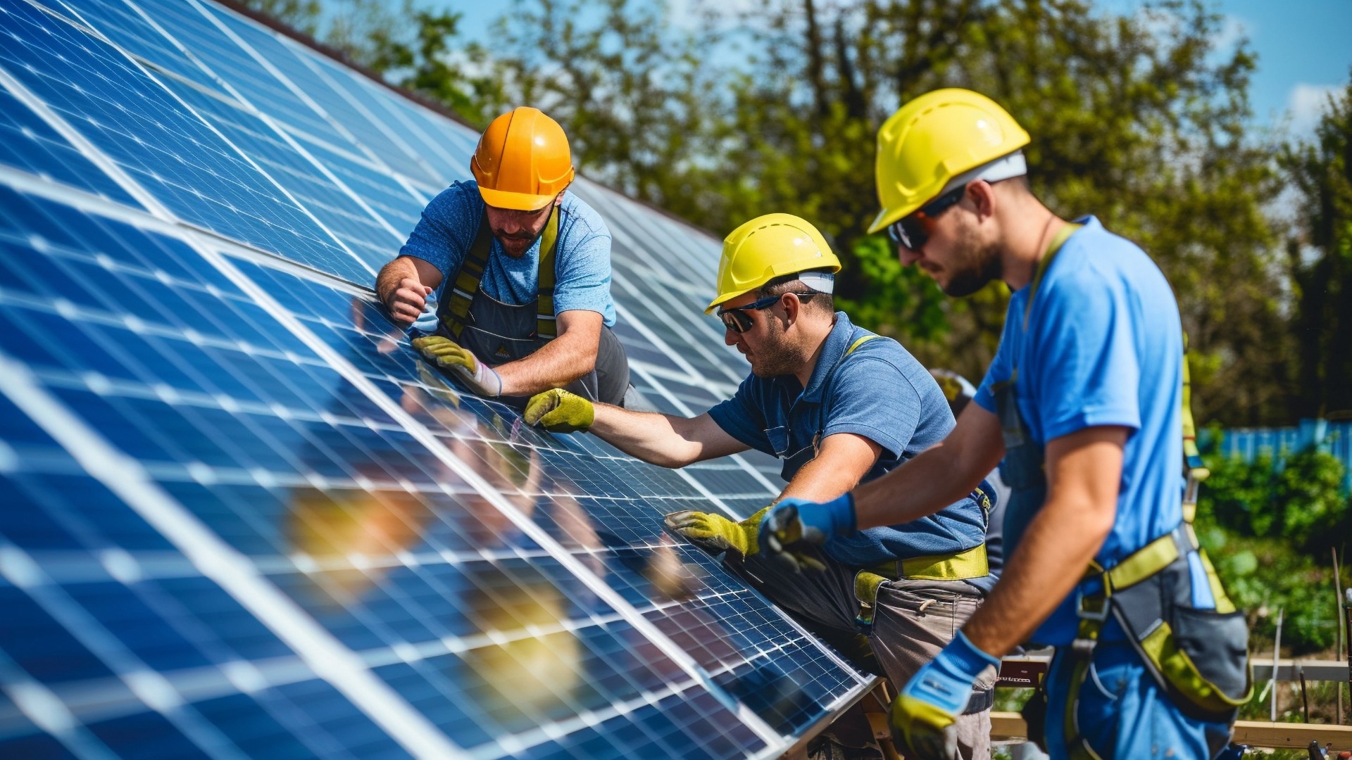 Team installiert Solaranlage
